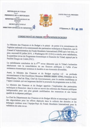 COMMUNIQUE DE PRESSE DE LA CONCLUSION DE LA QUATRIEME REVUE AVEC LE FMI