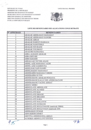 LISTE DES BENEFICIAIRES  DES ALLOCATIONS CONGE RETRAITE