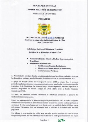 Lettre Circulaire N°0001/PCMT2021 Relative à la préparation du Budget Général de l&#039;Etat pour l&#039;exercice 2022