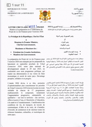 LETTRE CIRCULAIRE N° 0001/PR/2025 Relative à la préparation et à l’élaboration du Projet de Loi de Finances pour l’exercice 2026.