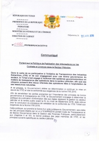 COMMUNIQUE PORTANT SUR LA POLITIQUE DE PUBLICATION DES INFORMATIONS SUR LES CONTRATS ET LICENCES DANS LE SECTEUR PETROLIER
